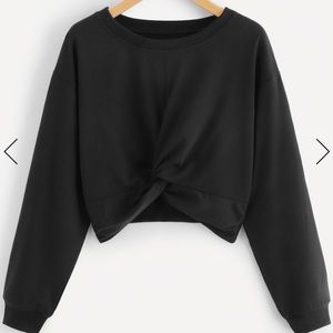 Twist front log sleeve cropped sweatshirt